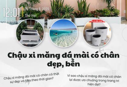 Chậu xi măng đá mài có chân đẹp, bền