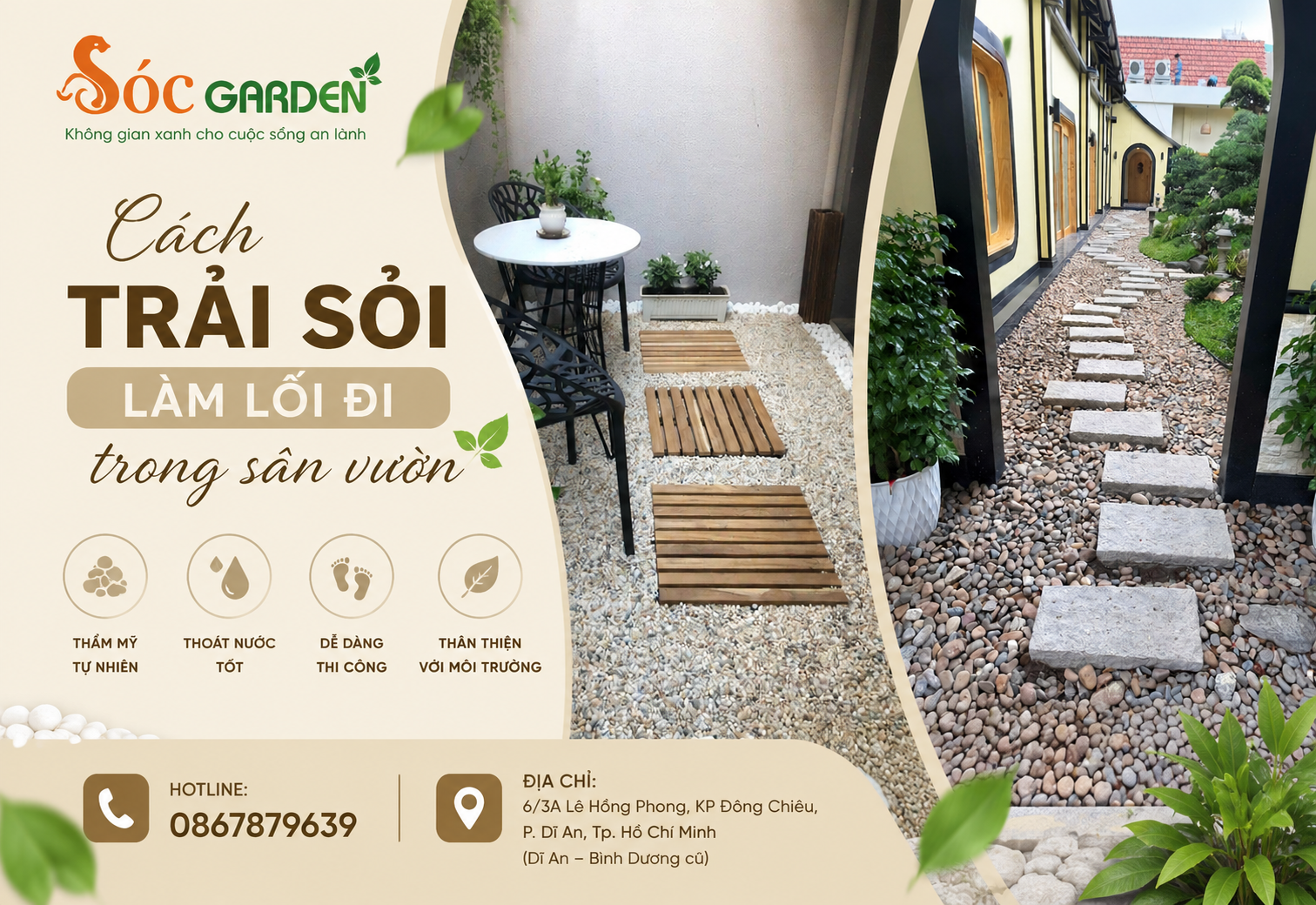 Cách trải sỏi làm lối đi