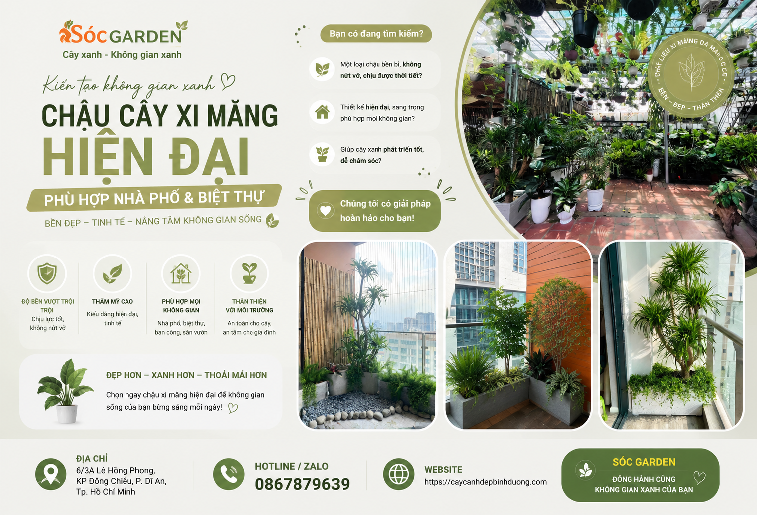 Chậu xi măng hiện đại phù hợp nhà phố và biệt thự