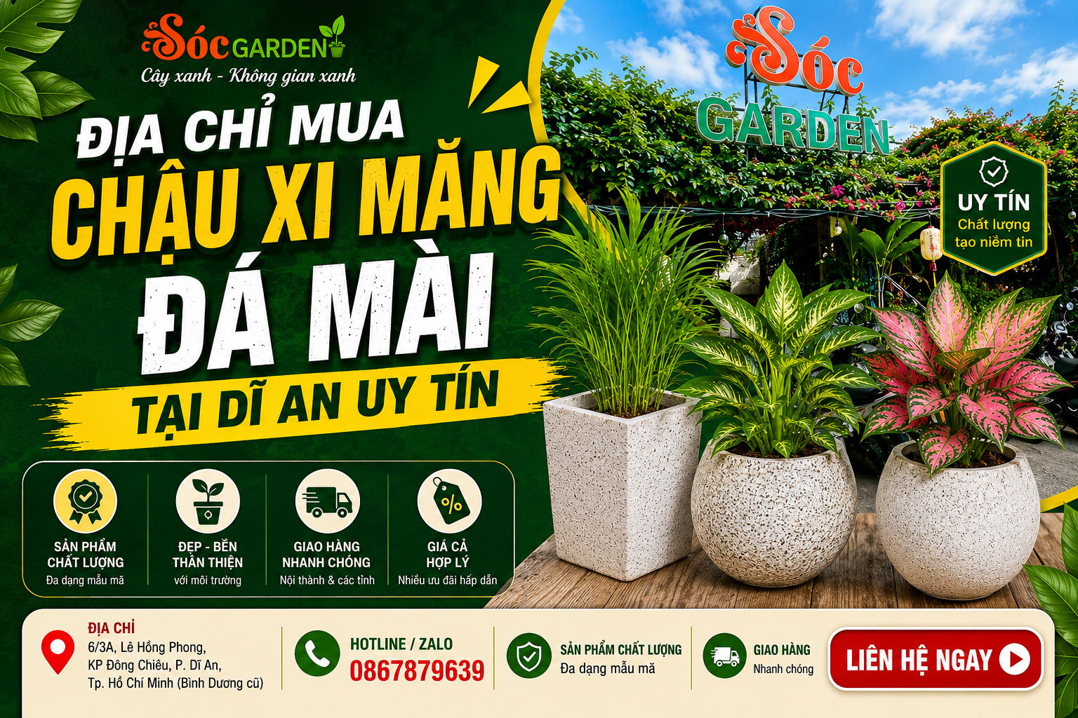 Địa chỉ mua chậu xi măng đá mài tại Dĩ An uy tín