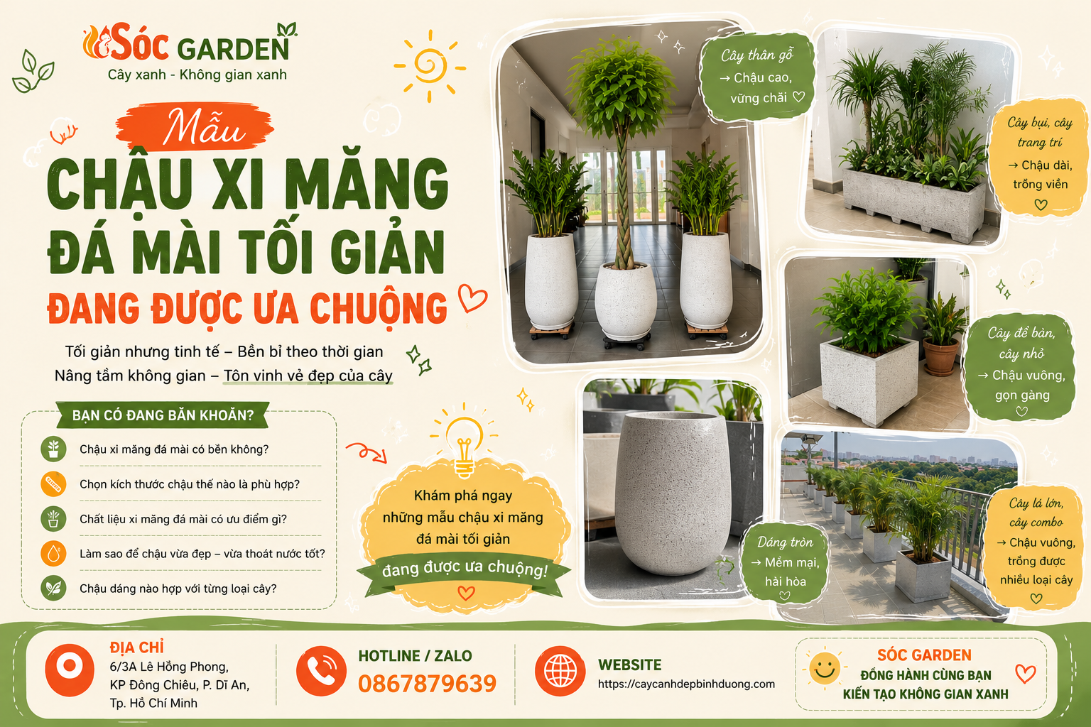 Mẫu chậu xi măng đá mài tối giản được ưa chuộng