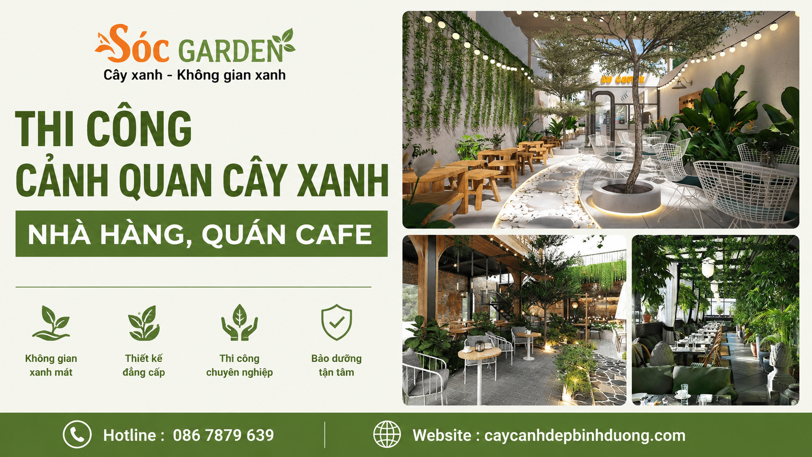 Thi công cảnh quan cây xanh nhà hàng, Quán Cafe