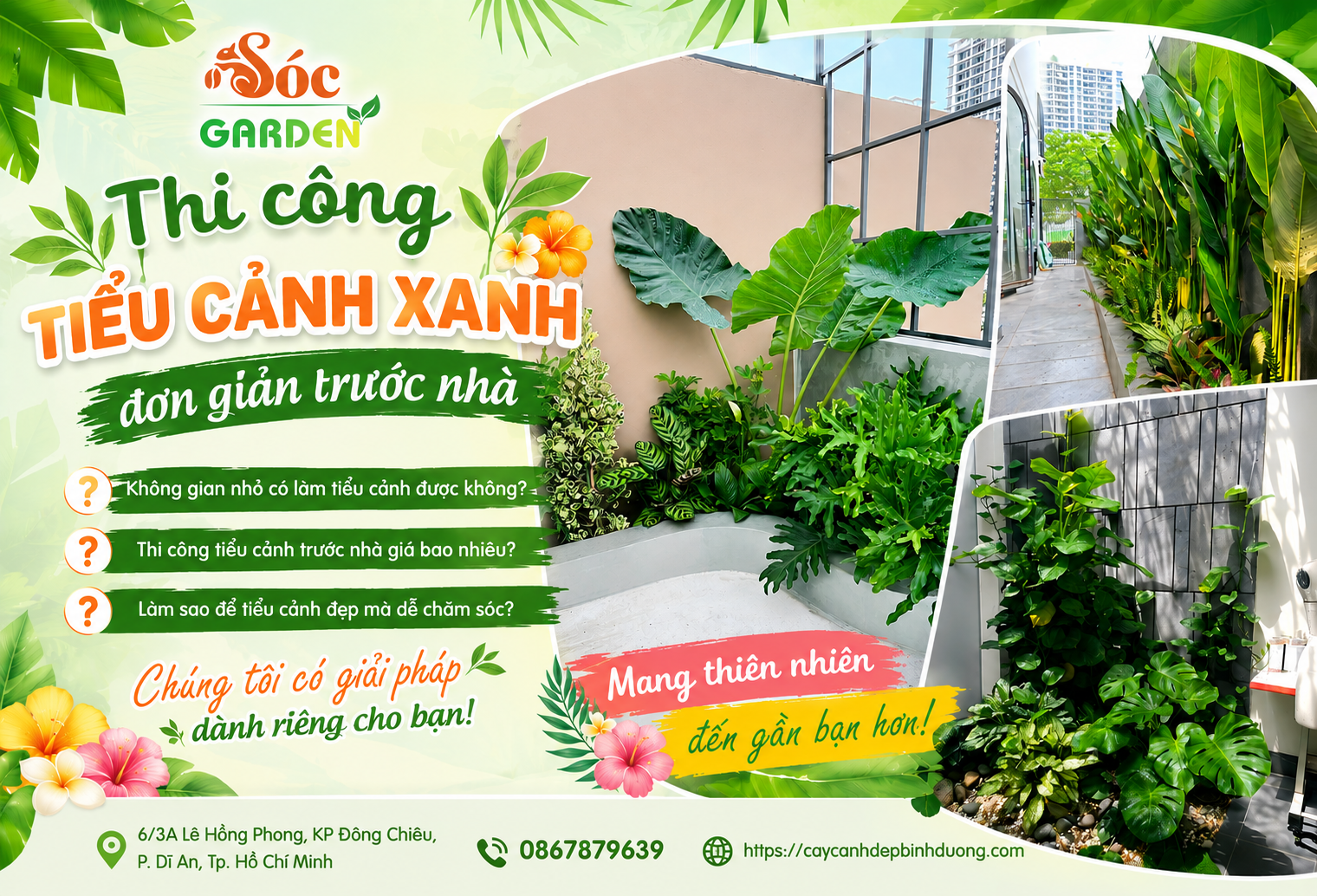 Thi công tiểu cảnh xanh đơn giản trước nhà