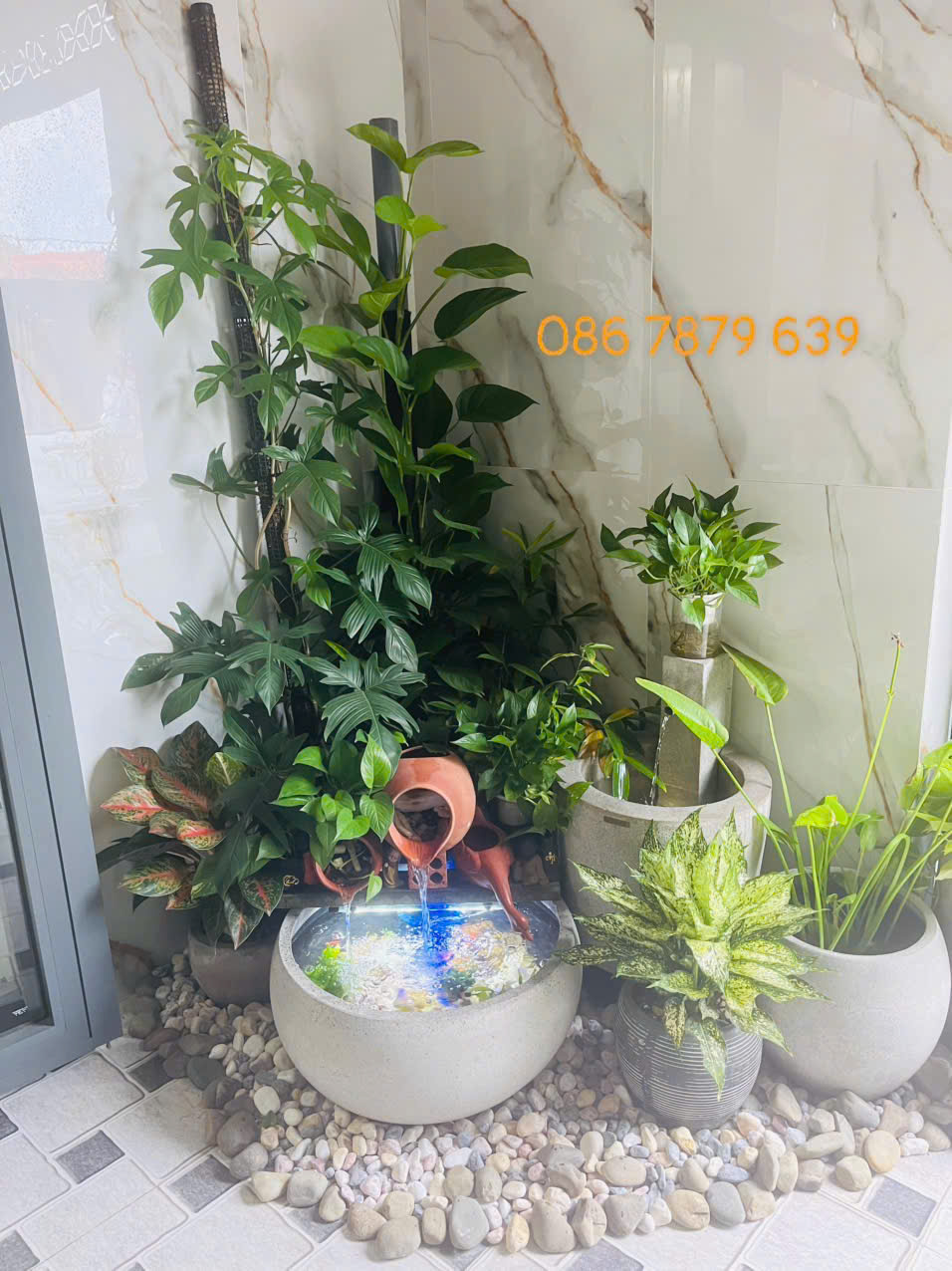 Bộ tiểu cảnh thác nước decor ban công