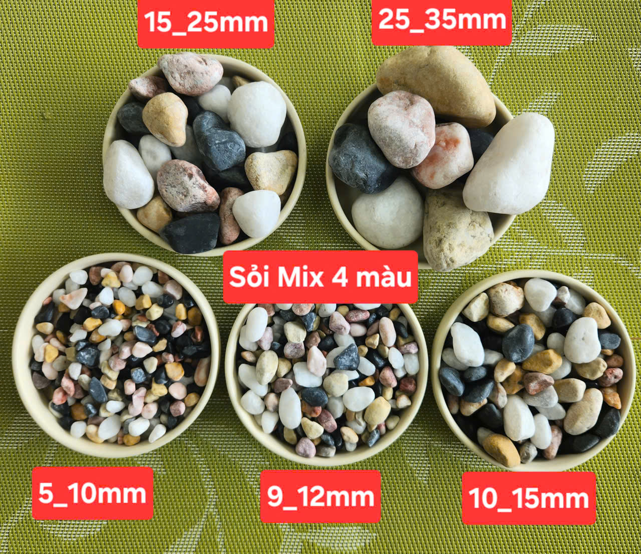 Kích Thước Và Màu Sắc Sỏi Cuội Trải Nền