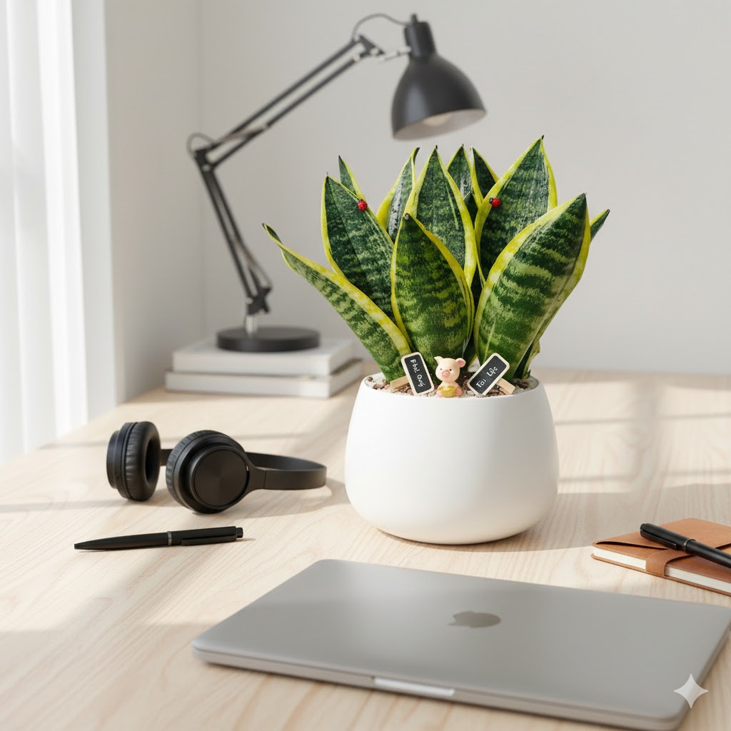 Cây Lưỡi Hổ Mèo Mini Để Bàn mix cỏ may mắn xanh mướt