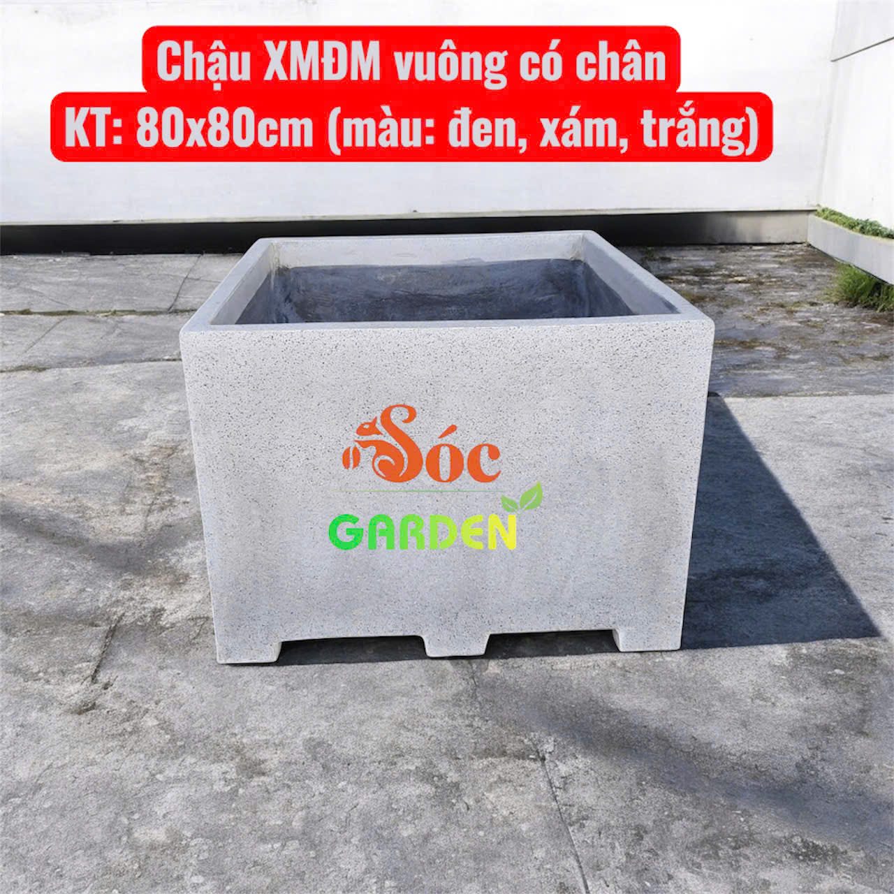 Chậu xi măng đá mài vuông có chân