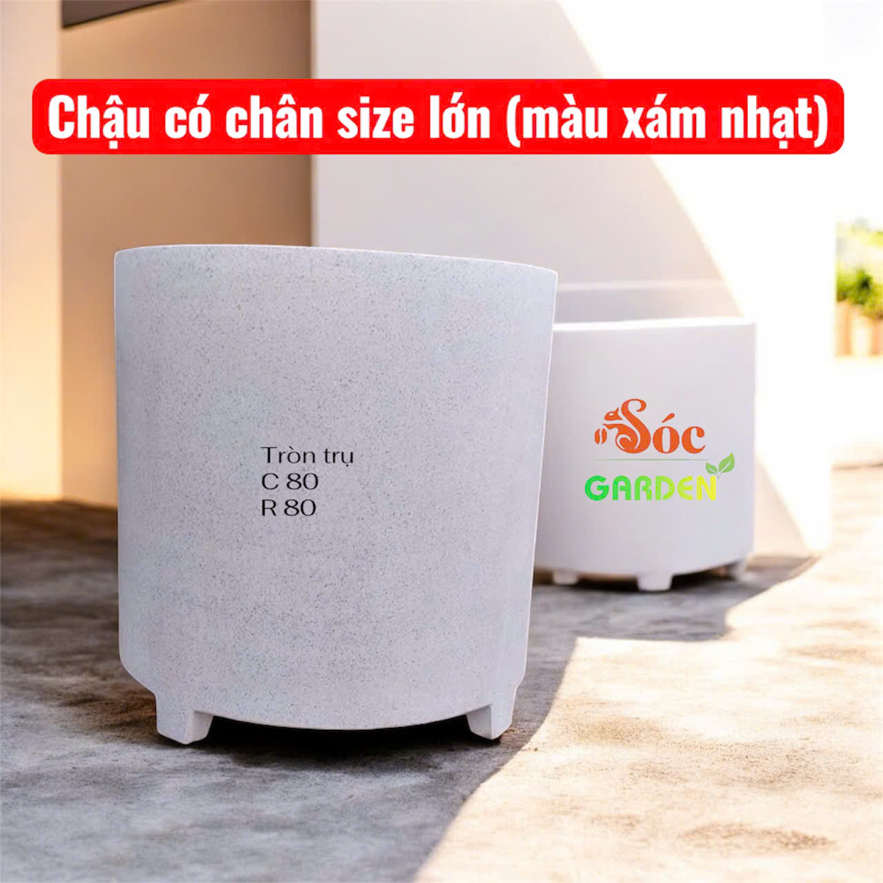 Chậu Xi Măng Đá Mài Có Chân 50x50cm