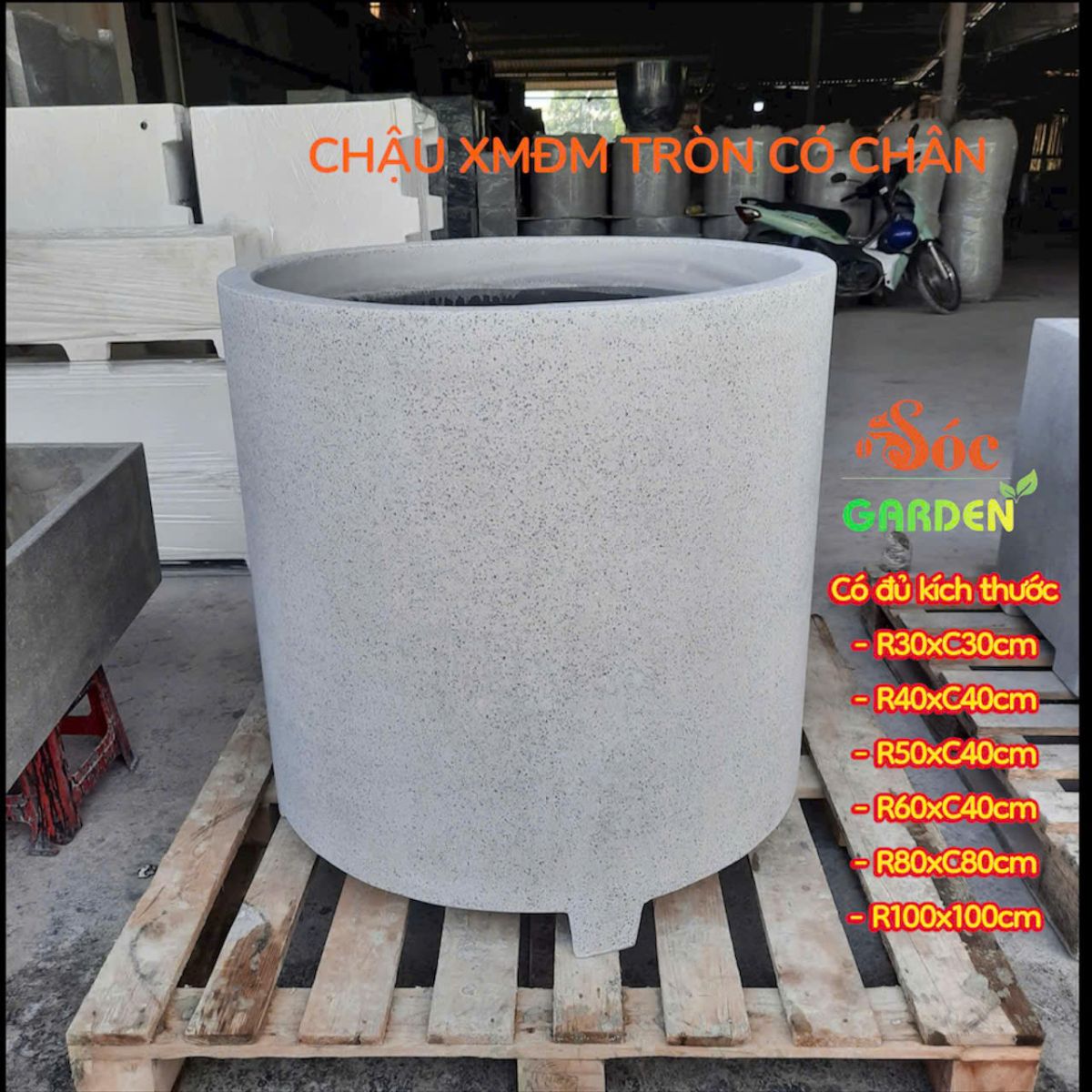 Chậu xi măng có chân hình trụ tròn đẹp