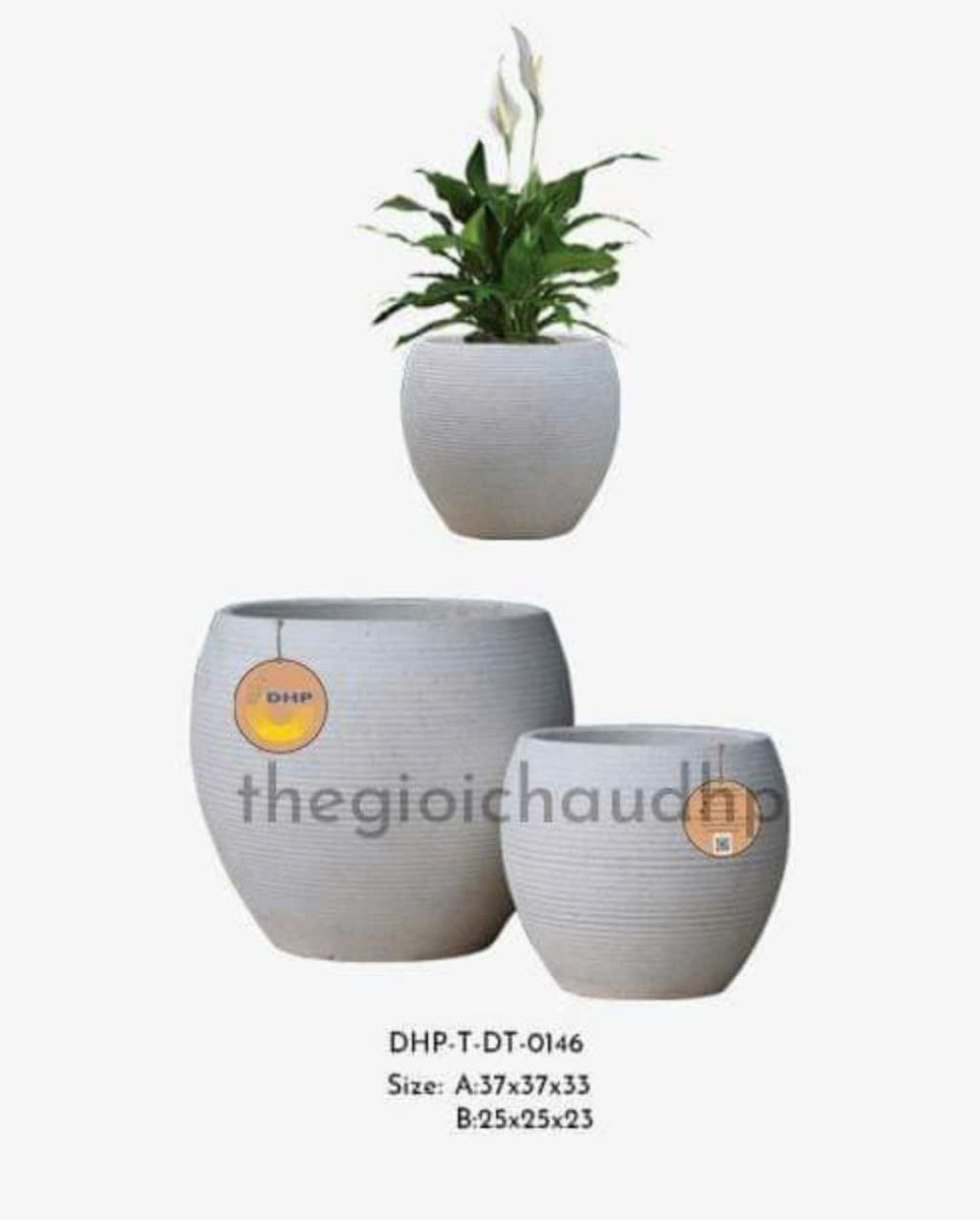 Chậu Xi Măng Đá Mài Hình Tròn Chỉ Ngang