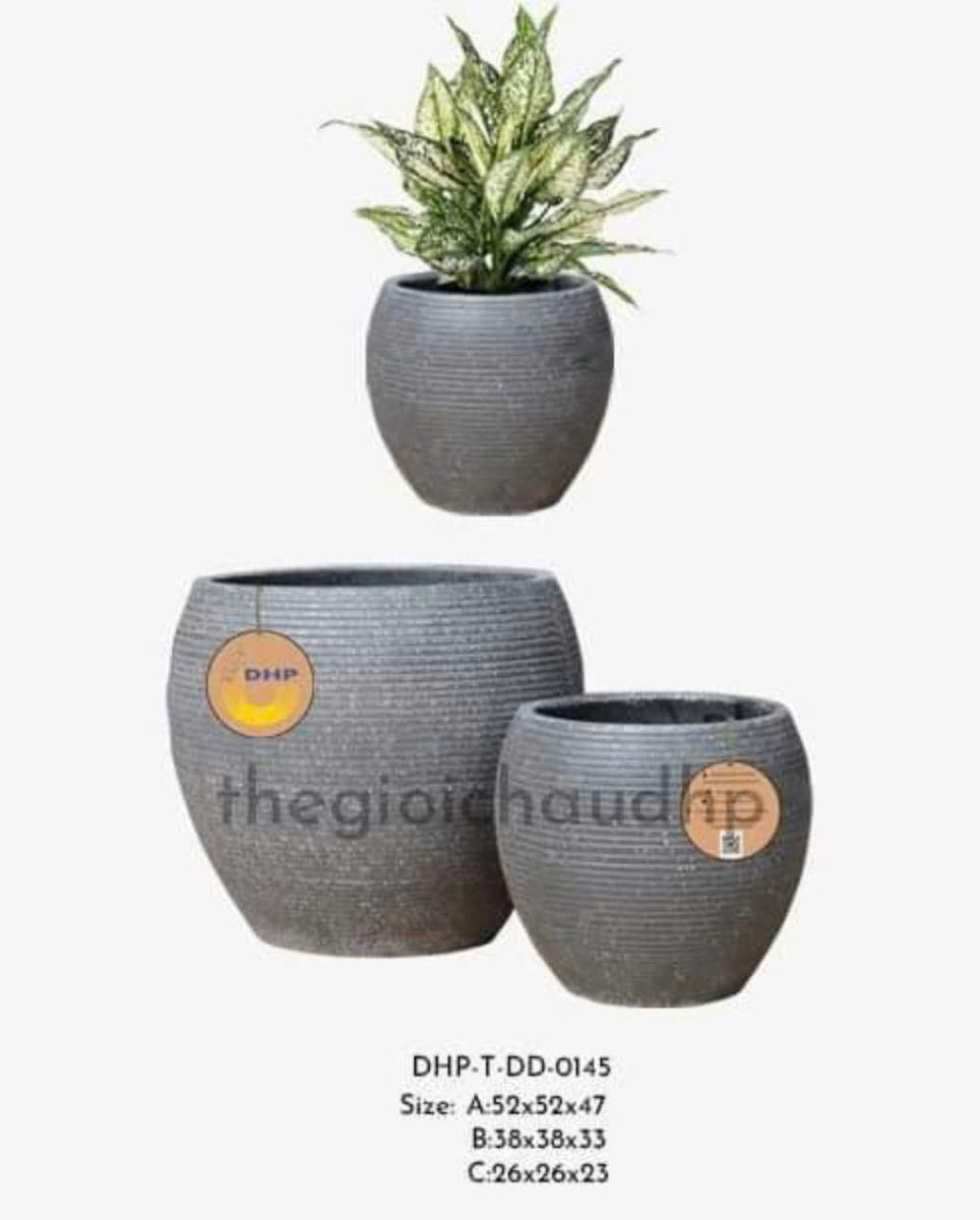 Chậu Xi Măng Đá Mài Hình Tròn Chỉ Ngang