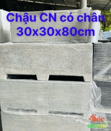 Chậu Xi Măng Đá Mài Chữ Nhật Có Chân 30x30x80cm trồng cây ban công thoát nước tốt