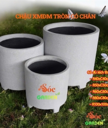 Chậu Xi Măng Đá Mài Tròn có chân 50x50cm