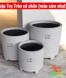 Chậu Xi Măng Đá Mài Trụ Tròn Có Chân 40x40 cm
