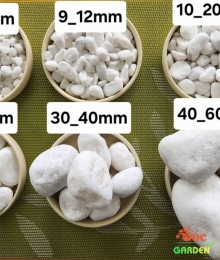Sỏi cuội trắng trải nền nhiều kích thước 