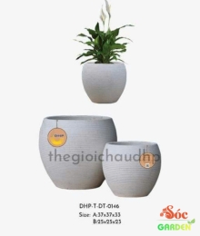 Chậu Xi Măng Đá Mài Tròn Chỉ Ngang Màu Trắng, Màu Đen