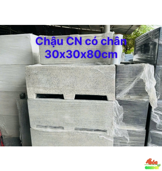 Chậu Xi Măng Đá Mài Chữ Nhật Có Chân 30x30x80cm trồng cây ban công thoát nước tốt