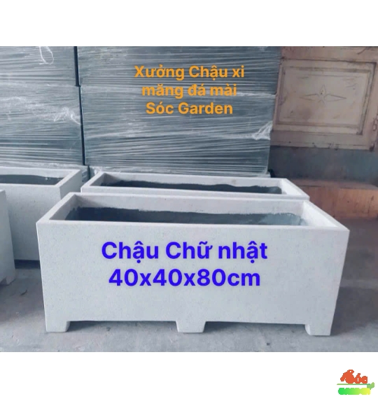 Chậu Xi Măng Đá Mài Chữ Nhật Có Chân 40x40x80cm giá sỉ tận Xưởng