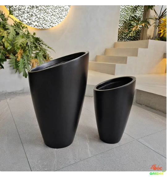 Chậu xi măng đá mài vát miệng 37x54 cm