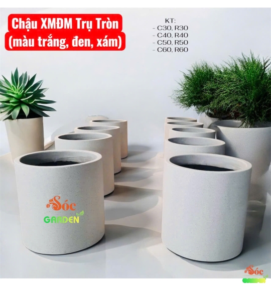 Chậu Xi Măng Đá Mài Trụ Tròn Có Chân 40x40 cm