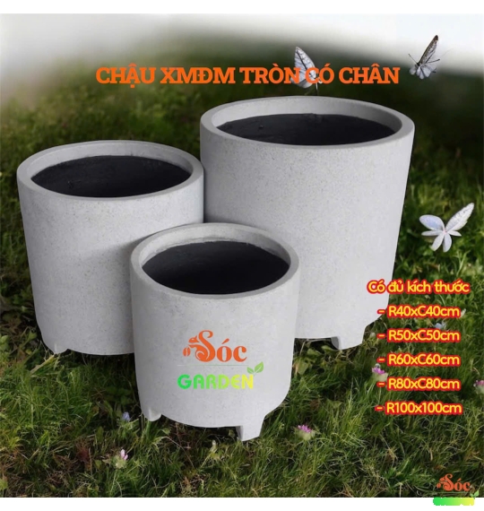Chậu Xi Măng Đá Mài Tròn có chân 50x50cm