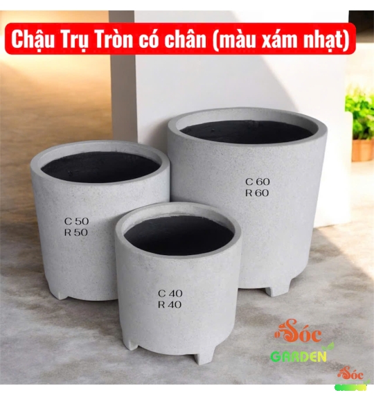 Chậu Xi Măng Đá Mài Tròn có chân 50x50cm