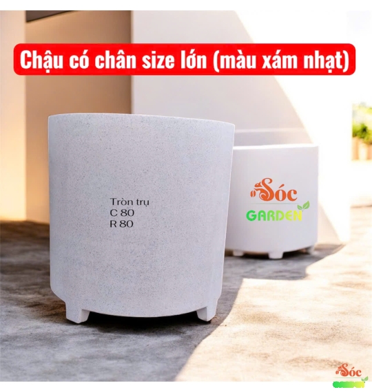 Chậu Xi Măng Đá Mài Trụ Tròn Có Chân 40x40 cm
