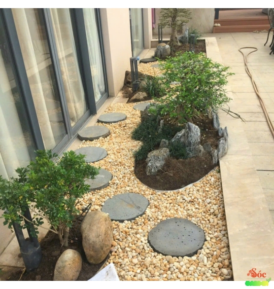 Sỏi cuội trắng trải nền nhiều kích thước 