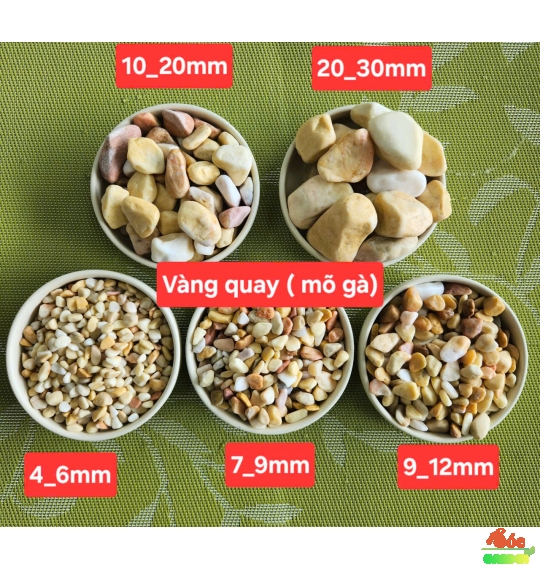 Sỏi cuội màu vàng quay nhiều kích thước