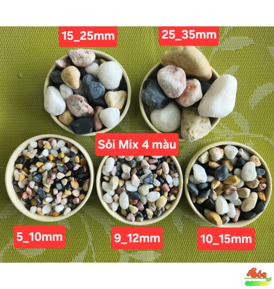 Sỏi cuội mix 4 màu nhiều kích thước